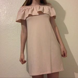 Off The Shoulder Light Pink Ruffle Dress